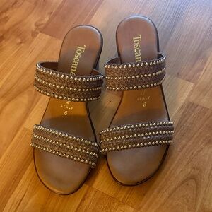 Toscanella Brown Gold Studded Sandals